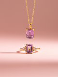 Lavender Amethyst Emerald Cut Pendant Necklace in 18k Gold Vermeil