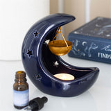 Blue Crescent Moon Hanging Oil Burner — Celestial Ceramic