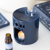 Blue Crescent Moon Oil Burner — Celestial Tealight Burner