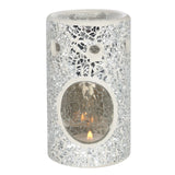 Silver Pillar Crackle Glass Oil Burner & Wax Melt Warmer