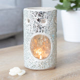 Silver Pillar Crackle Glass Oil Burner & Wax Melt Warmer