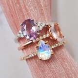 Rainbow Moonstone Ring in Rose Gold Vermeil