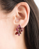 Large Red Gemstone Cluster Earrings in Sterling Silver