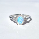 Rainbow Moonstone Ring in Sterling Silver (Oval Cut)