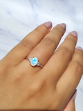 Rainbow Moonstone Ring in Sterling Silver (Oval Cut)