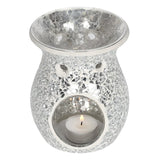 Large Silver Crackle Oil Burner and Wax Warmer