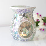 Large Light Blue Iridescent Crackle Oil Burner and Wax Warmer