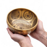 Pure Brass Etched Buddha Singing Bowls Set of 4 Meditation Sound Bowls