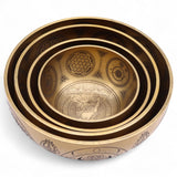 Pure Brass Etched Buddha Singing Bowls Set of 4 Meditation Sound Bowls