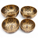 Pure Brass Etched Yogi Singing Bowls Set of 4 Meditation Sound Bowls