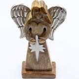 Large Mango Wood Peace Angel Metal Wings & Enamel Detail