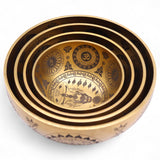 Pure Brass Etched Yogi Singing Bowls Set of 4 Meditation Sound Bowls