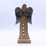 Large Mango Wood Star Angel Metal Wings & Enamel Detail