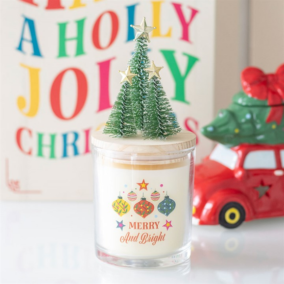 Merry and Bright Bauble Cinnamon & Spice Glass Candle with Tree