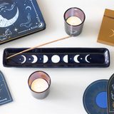Blue Moon Phase Ceramic Incense Ash Catcher — Celestial Ritual Holder