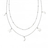 Sterling Silver Moon & Star Double Row Necklace — Beginnings
