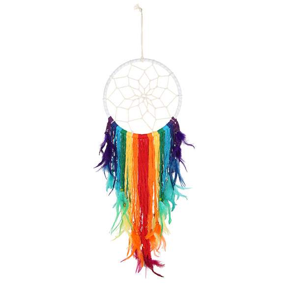 95cm White and Rainbow Feather Dreamcatcher