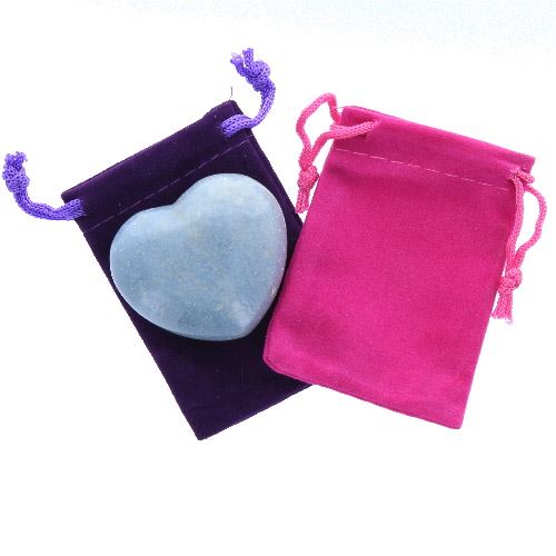 Blue Quartz Gemstone Heart Large in a Pouch