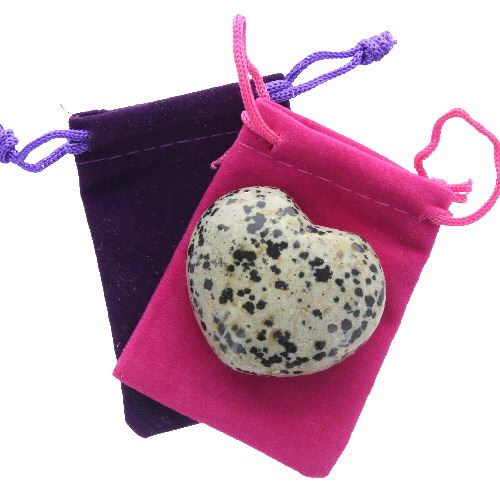 Dalmatian Jasper Gemstone Heart Large in a Pouch