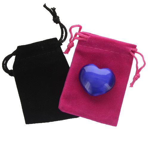 Dark Blue Cat’s Eye Gemstone Heart in a Pouch