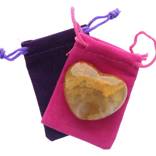 Fire Agate Gemstone Heart Large in a Pouch