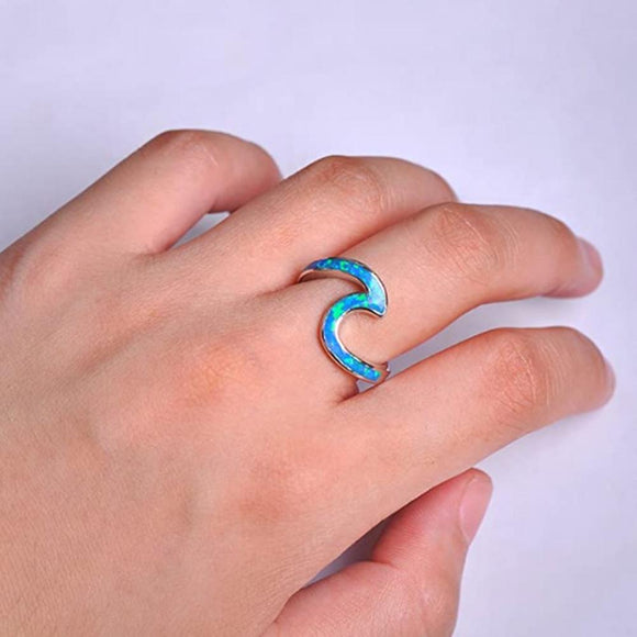 Wave 925 Sterling Silver Blue Fire Opal Ring