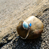 Fine Leaves Larimar and Blue Opal Ring 925 Sterling Silver