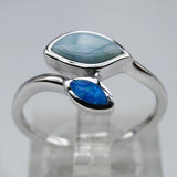Fine Leaves Larimar and Blue Opal Ring 925 Sterling Silver