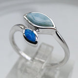 Fine Leaves Larimar and Blue Opal Ring 925 Sterling Silver