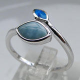 Fine Leaves Larimar and Blue Opal Ring 925 Sterling Silver
