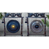 Large Gong in Brown Antique Stand - 80cm - Black - Pattern