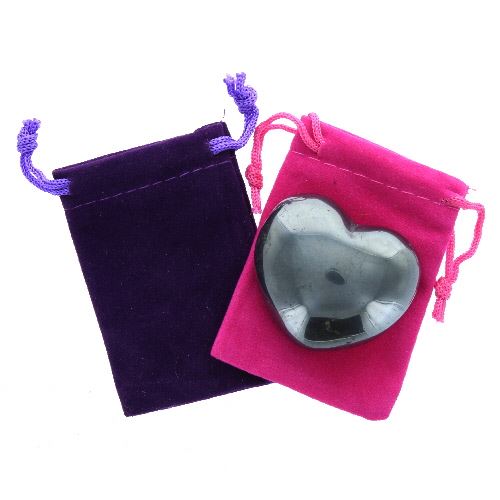 Hematite Gemstone Heart Large in a Pouch
