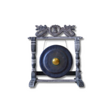 Large Gong in Brown Antique Stand - 80cm - Black