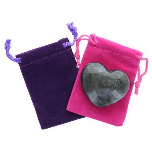 Moss Agate Gemstone Heart Large in a Pouch