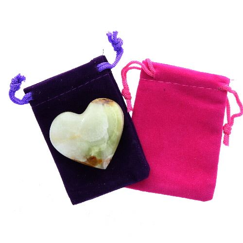 Green Onyx Gemstone Heart Large in a Pouch