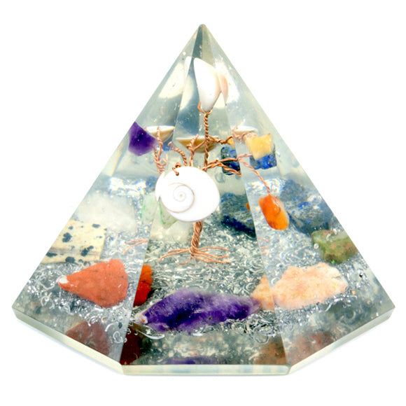 7 sided Orgonite Pyramid - Gemstone Wisdom Tree - 90 mm