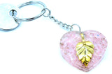 Orgonite Power Keyring - Rose Quartz Heart Golden Leaf