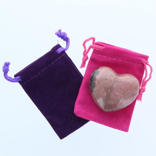 Rhodonite Gemstone Heart Large in a Pouch