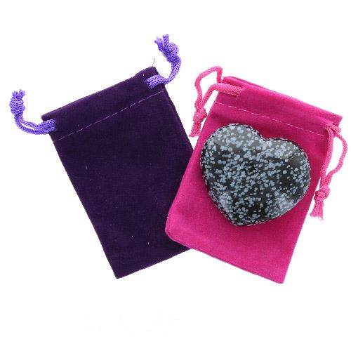 Snowflake Obsidian Gemstone Heart Large in a Pouch