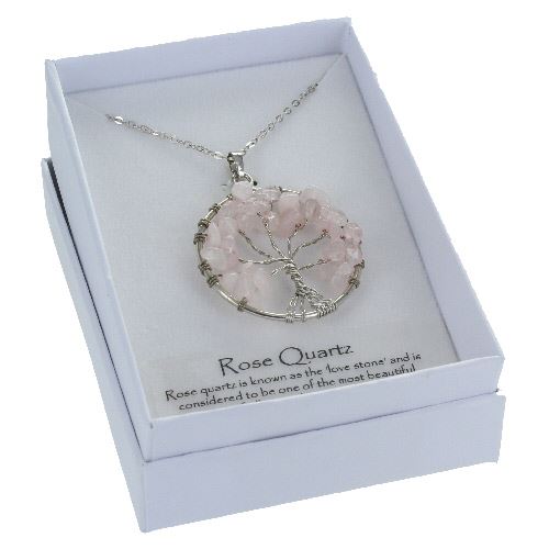 Tree of Life Rose Quartz Pendant in Gift Box